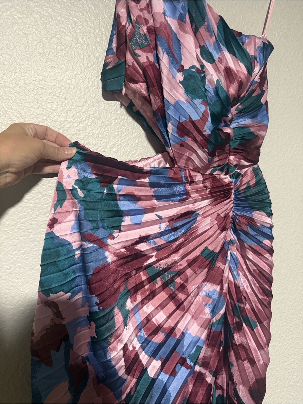 Abercrombie & Fitch One-Shoulder Pink, Blue & Green Floral Draped Maxi Dress - Picture 3 of 6